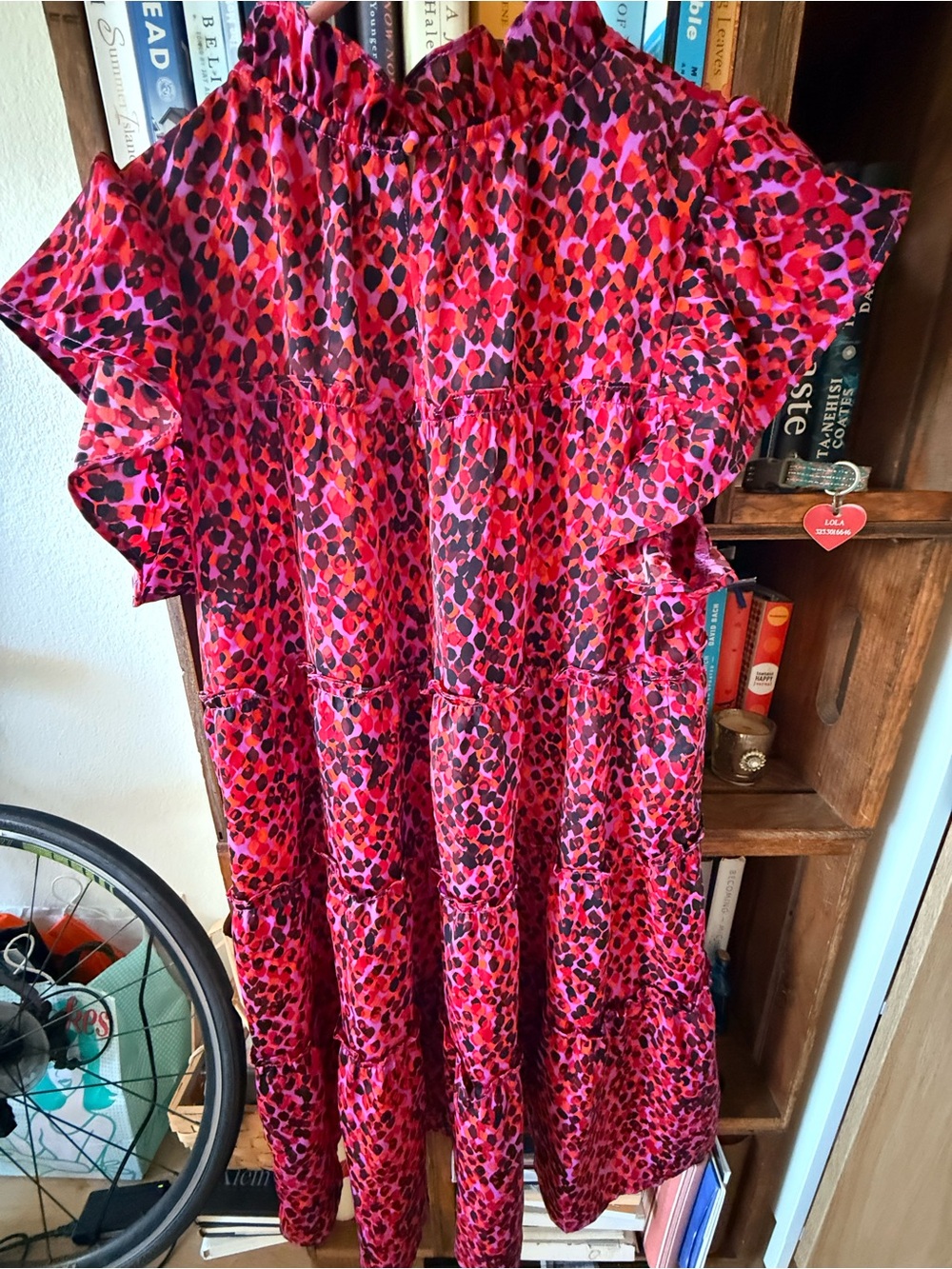 Pink & Red Leopard Print Tiered Dress